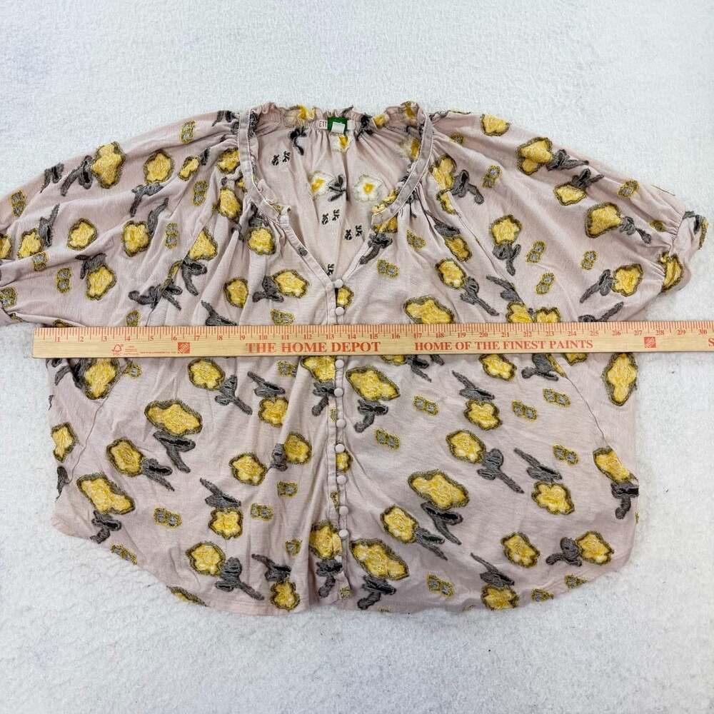 Anthropologie ETT TWA Yellow Floral Shirt Top Blouse Boxy Beige Tan Sz XS - Picture 5 of 7